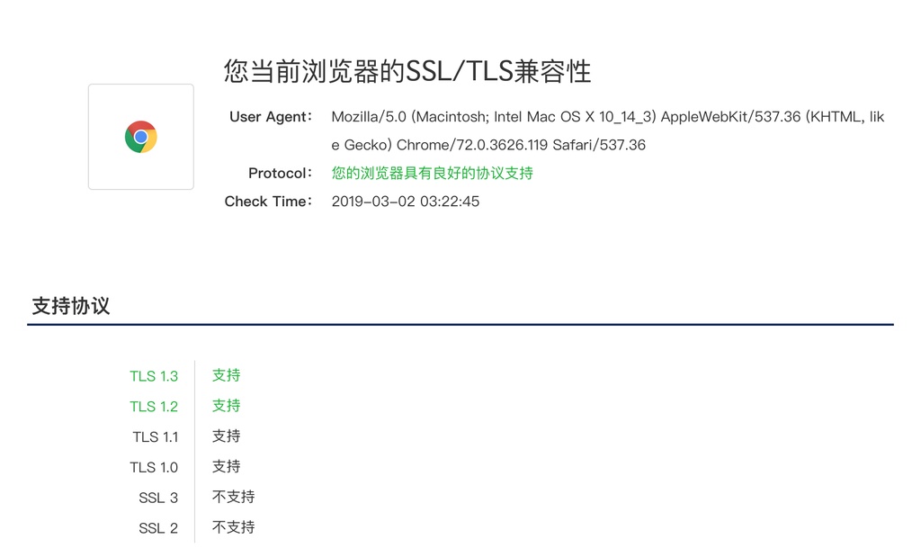 浏览器检测支持TLS1.3