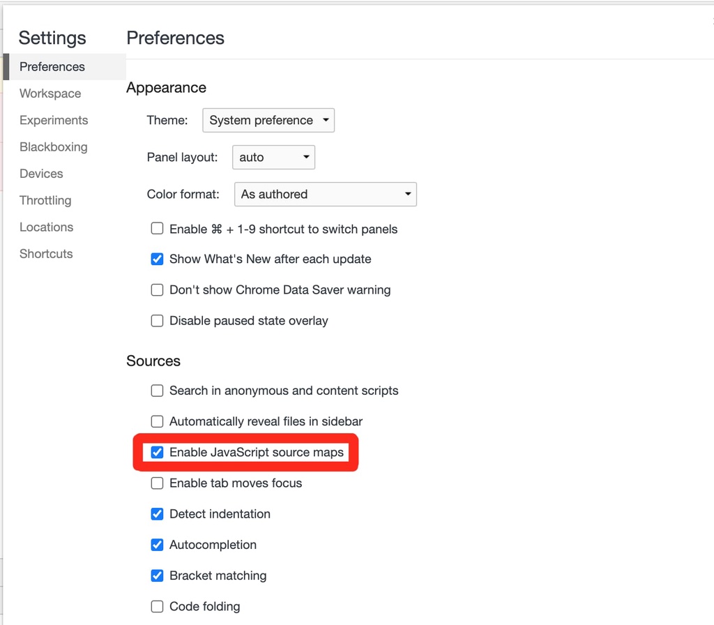 Enable JavaScript source map